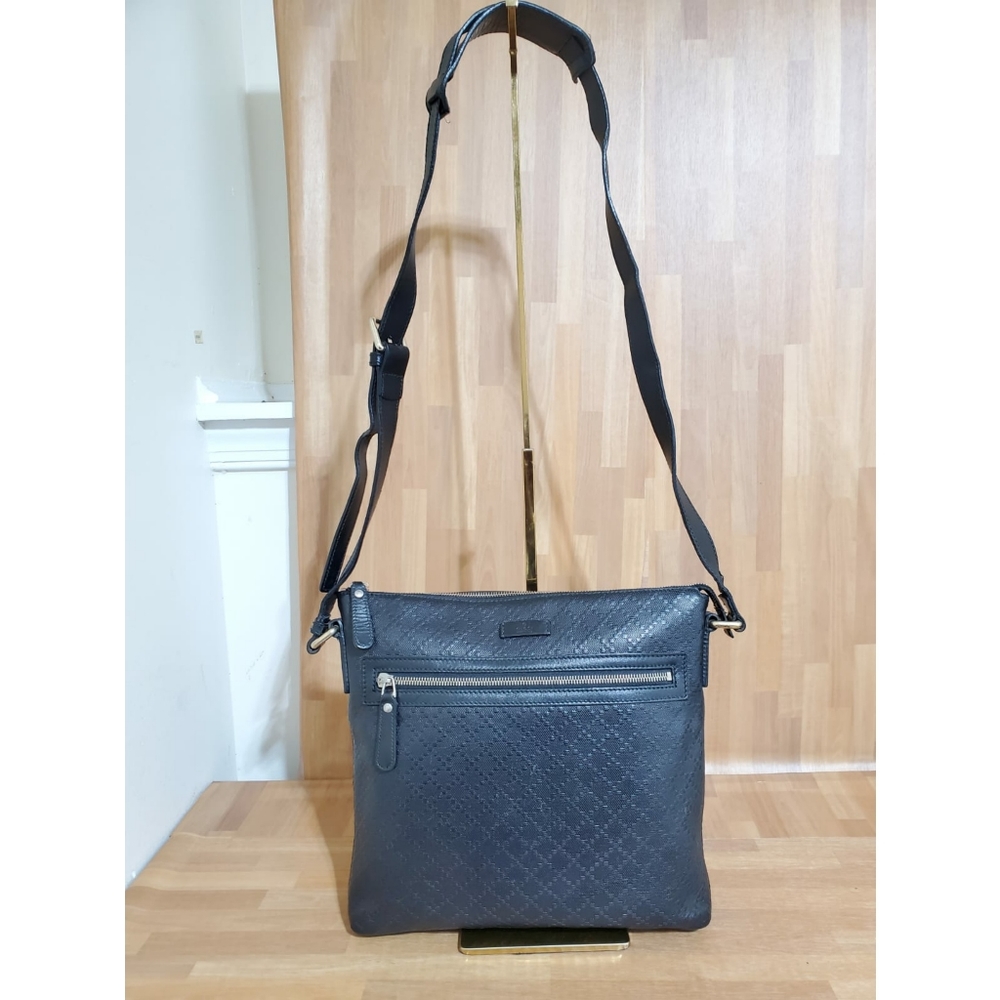 Gucci Bright Diamante Leather Messenger Bag Black